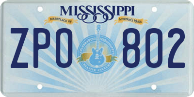 MS license plate ZPO802
