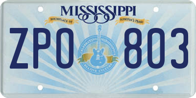 MS license plate ZPO803