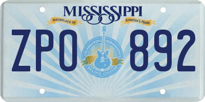 MS license plate ZPO892