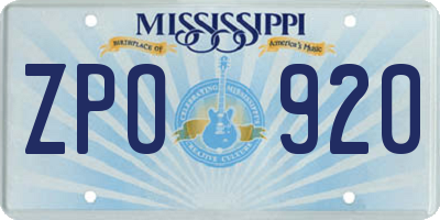 MS license plate ZPO920