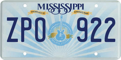 MS license plate ZPO922