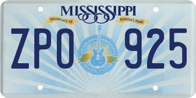 MS license plate ZPO925