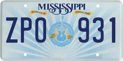 MS license plate ZPO931
