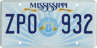 MS license plate ZPO932