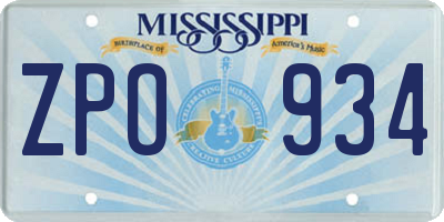 MS license plate ZPO934