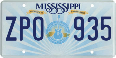 MS license plate ZPO935