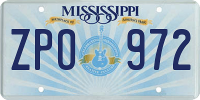 MS license plate ZPO972