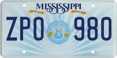 MS license plate ZPO980