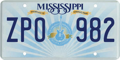 MS license plate ZPO982
