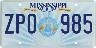 MS license plate ZPO985