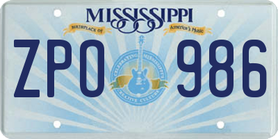 MS license plate ZPO986