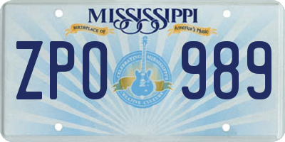 MS license plate ZPO989