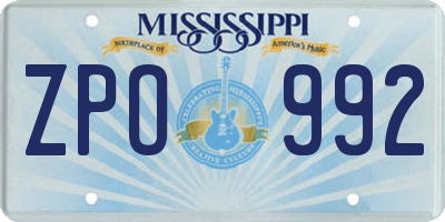 MS license plate ZPO992