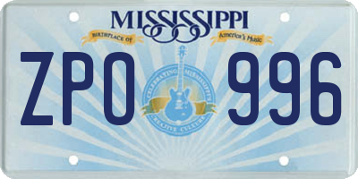 MS license plate ZPO996