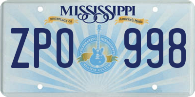 MS license plate ZPO998