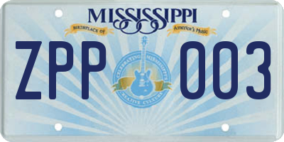 MS license plate ZPP003
