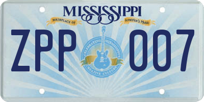 MS license plate ZPP007