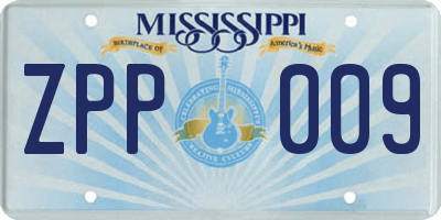 MS license plate ZPP009