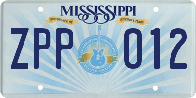 MS license plate ZPP012