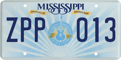 MS license plate ZPP013