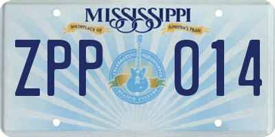 MS license plate ZPP014