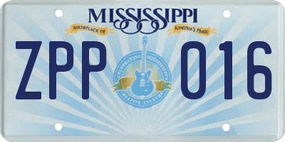 MS license plate ZPP016