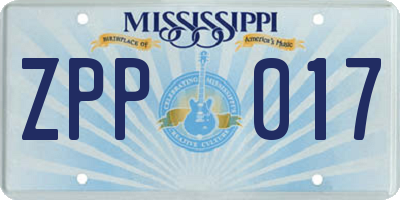 MS license plate ZPP017