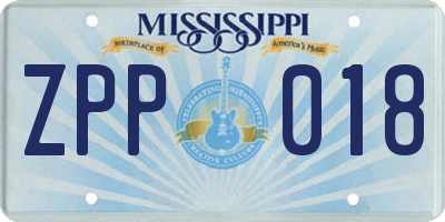 MS license plate ZPP018