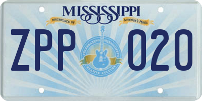 MS license plate ZPP020
