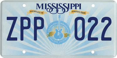 MS license plate ZPP022