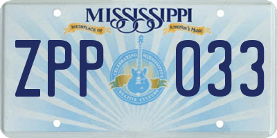 MS license plate ZPP033