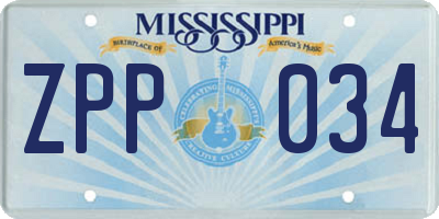 MS license plate ZPP034