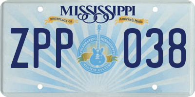 MS license plate ZPP038