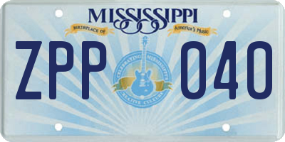 MS license plate ZPP040