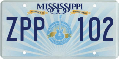 MS license plate ZPP102