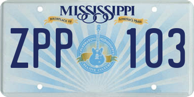 MS license plate ZPP103