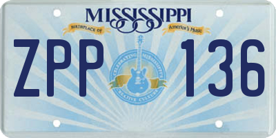 MS license plate ZPP136