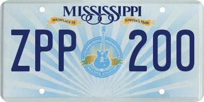 MS license plate ZPP200