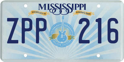 MS license plate ZPP216