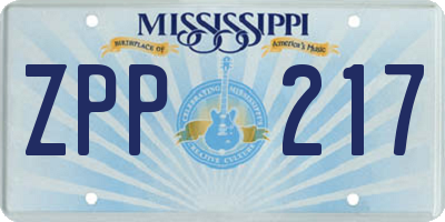 MS license plate ZPP217