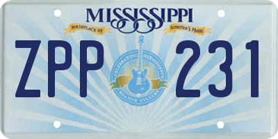 MS license plate ZPP231