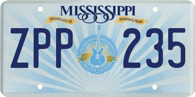 MS license plate ZPP235