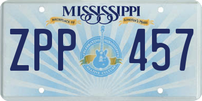 MS license plate ZPP457