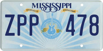 MS license plate ZPP478