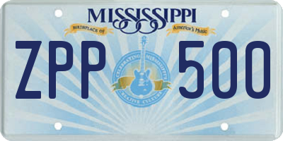 MS license plate ZPP500