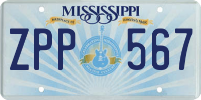 MS license plate ZPP567