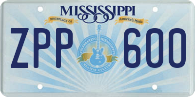 MS license plate ZPP600