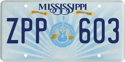 MS license plate ZPP603