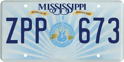 MS license plate ZPP673