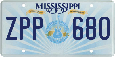 MS license plate ZPP680